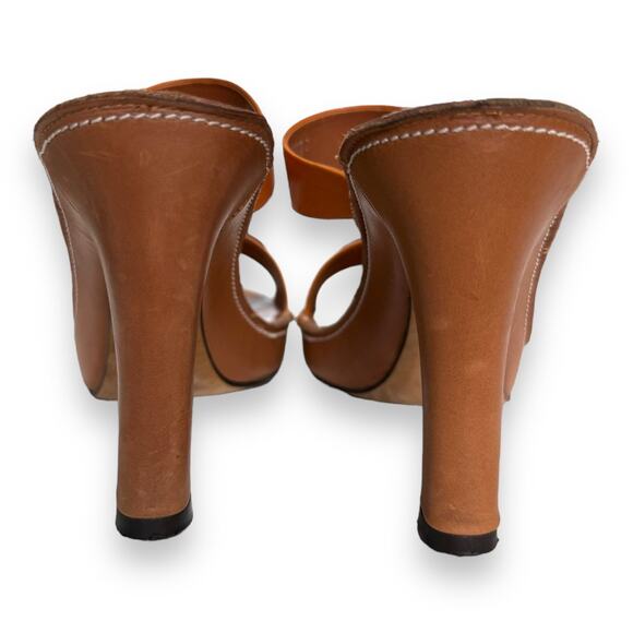 Donald J Pliner Chasta Orange Tan Two Strap Leather Heeled Sandals Womens Size 8 - Picture 4 of 9